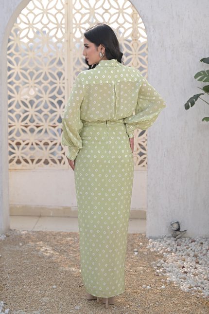 Floral Bandhani Shirt With Knot Skirt Set