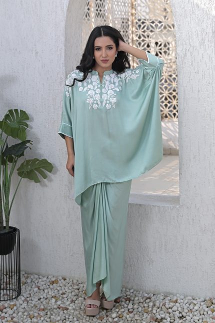 Albaster Petal Kaftan & Knot Skirt Set