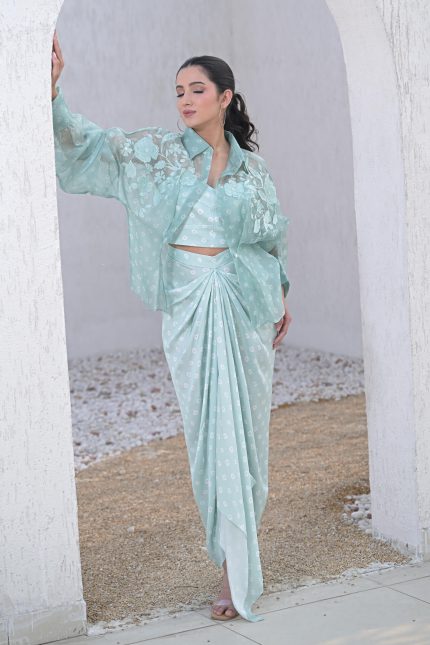 Floris Bandhani Shirt With Pleated Skirt Set