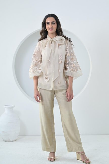 Monochrome Phool-Patti Bow Tie-Up Coord Set