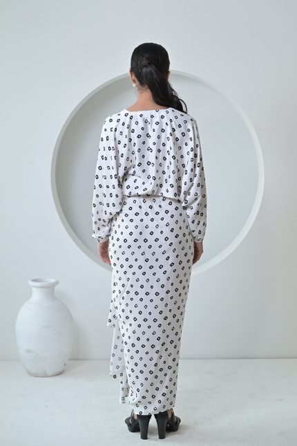 Disk White Bandhani Drape Dress