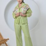 Lime Florium Shirt With Pant Set