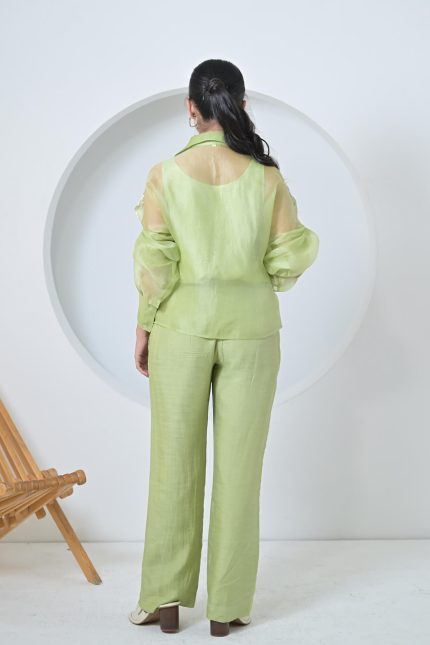 Lime Florium Shirt With Pant Set