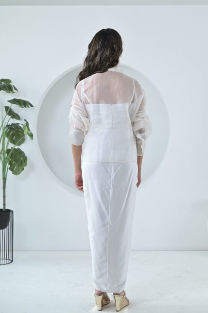 Ivory Florium Shirt With Pleated Skirt Set