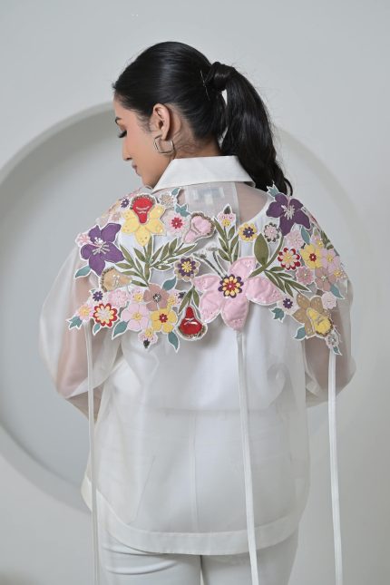 Botanical Small Flower Shoulder Embellishment Shirt