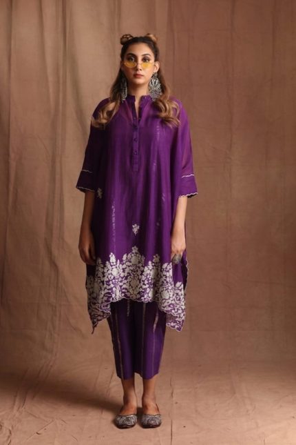 Purple Chanderi Gota Patti Kaftan Set