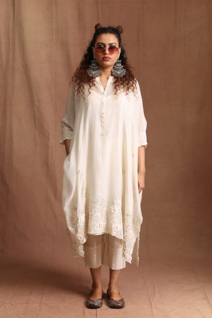 Off-White Chanderi Gota Patti Kaftan Set