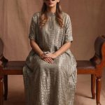 Olive & Silver Chanderi Silk Maxi Dress