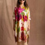 White FLoral Tussar Tunic Set