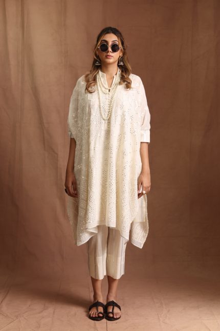 Off- White Mulmul Mirror Kaftan Set