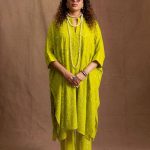 Lime Green Mulmul Mirror Kaftan Set