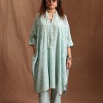 Powder Blue Mulmul Mirror Kaftan Set