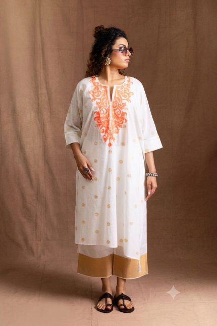 Neon Orange Front Patch Kaftan Set