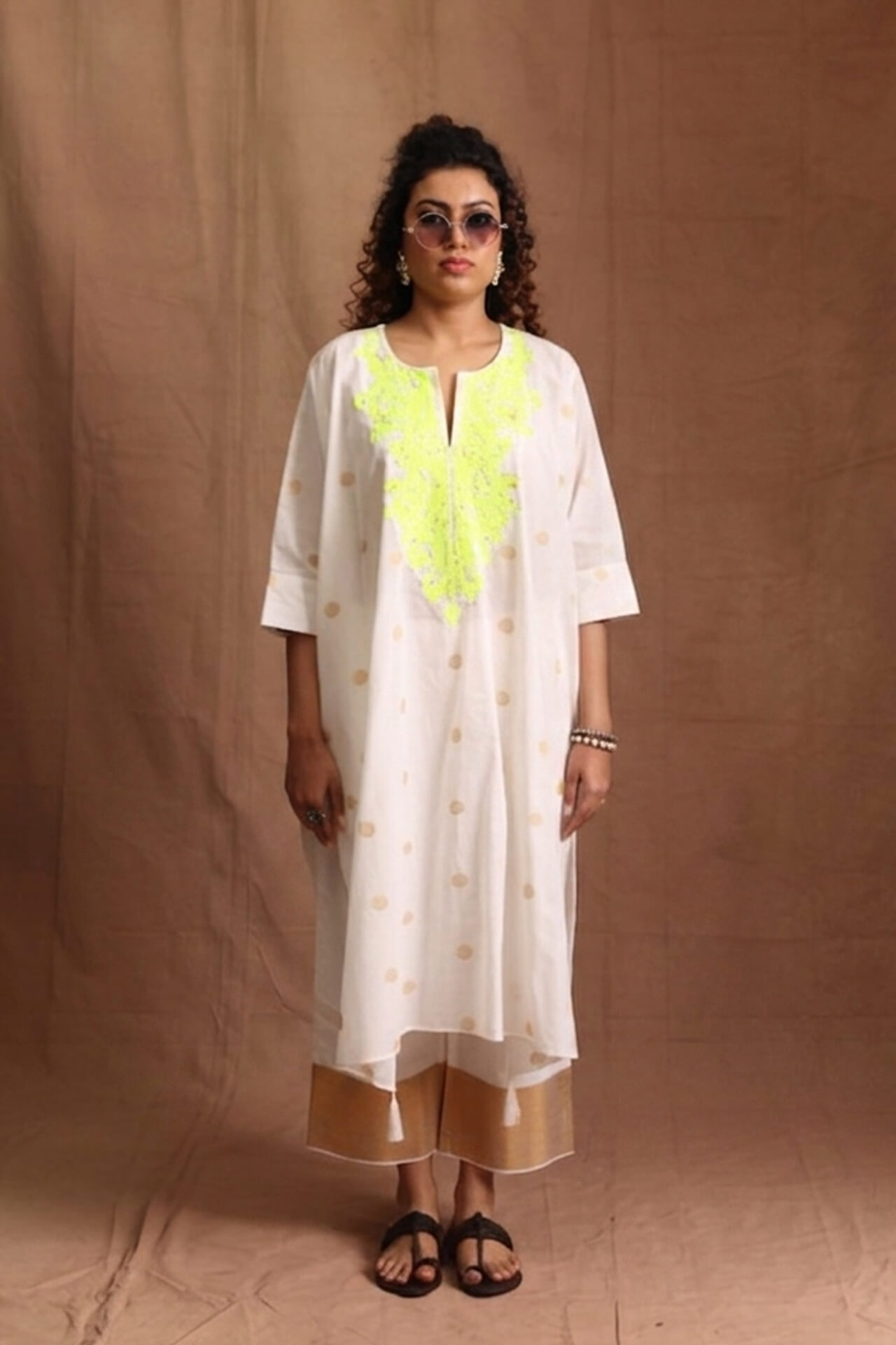 Neon Green Front Patch Kaftan Set 1 Neon Green Front Patch Kaftan Set