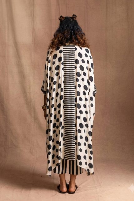 White Polka Dot With Flora Print Tunic Set