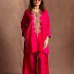 Pink & Red Silk Striped Farshi