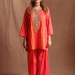 Pink & Orange Silk Striped Farshi