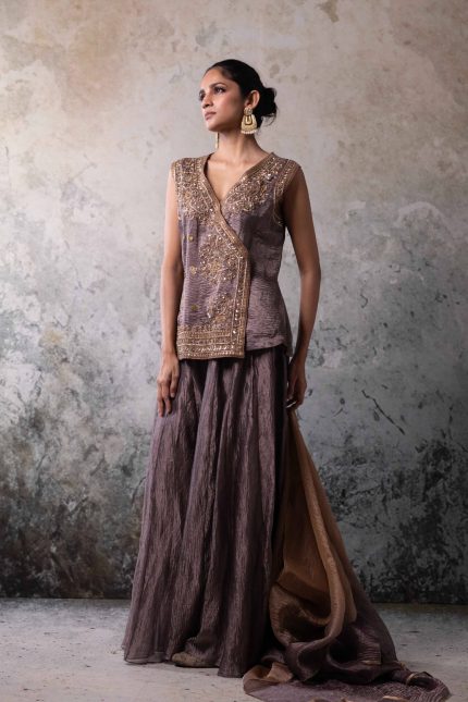 Grey Asymetric Sharara Set