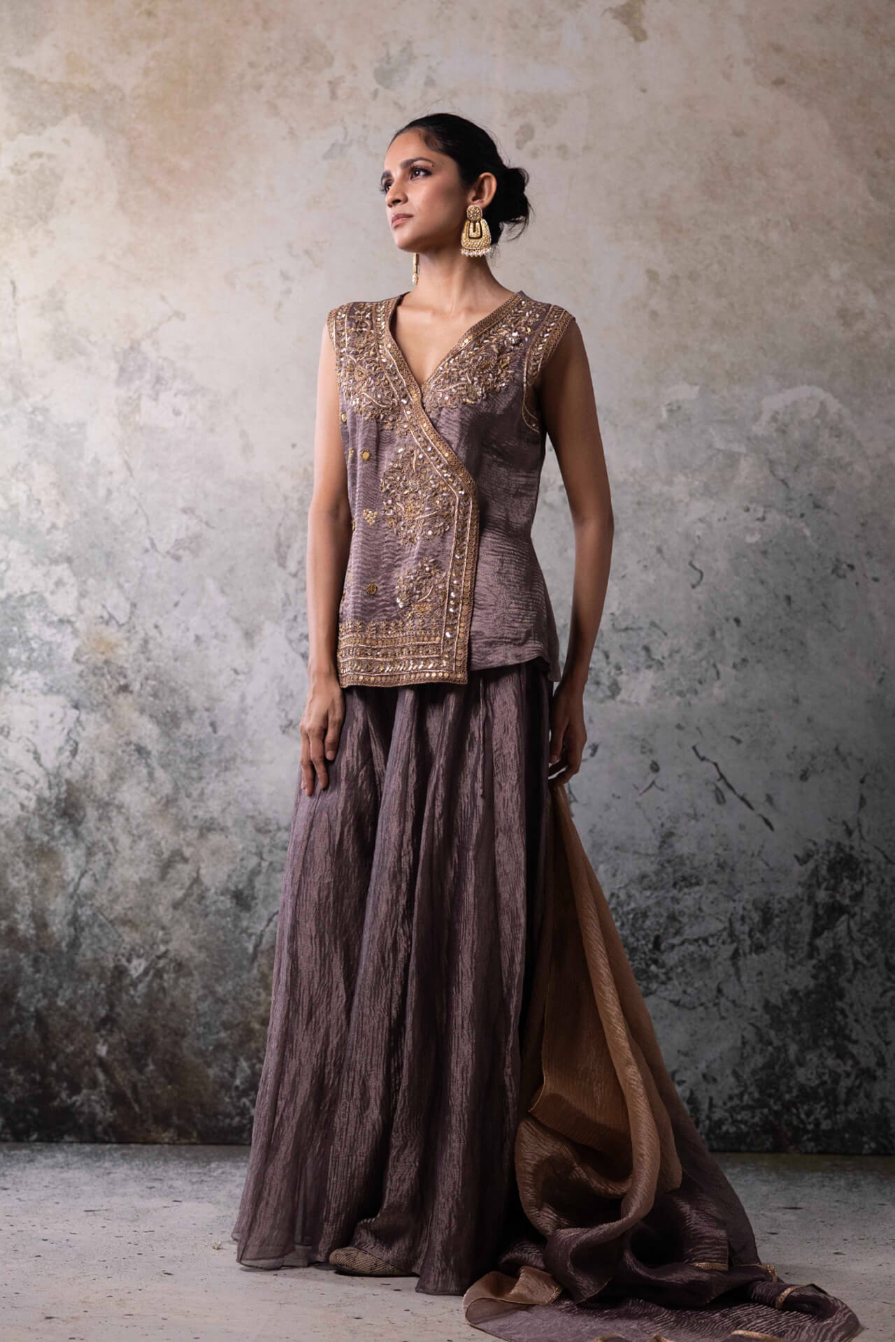 Grey Asymetric Sharara Set