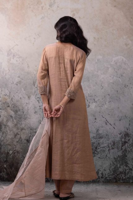Beige Chanderi Tissue Suit Set