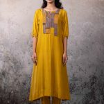 Mustard Geometric Patch Yoke Tunic Set