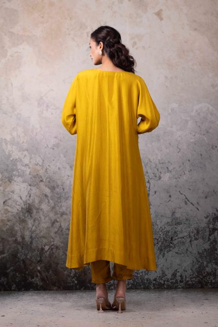 Mustard Geometric Patch Yoke Tunic Set