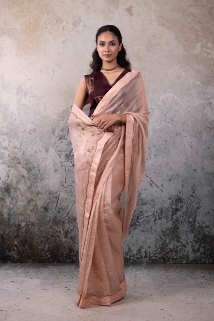 Peach Saree With Structured Blouse