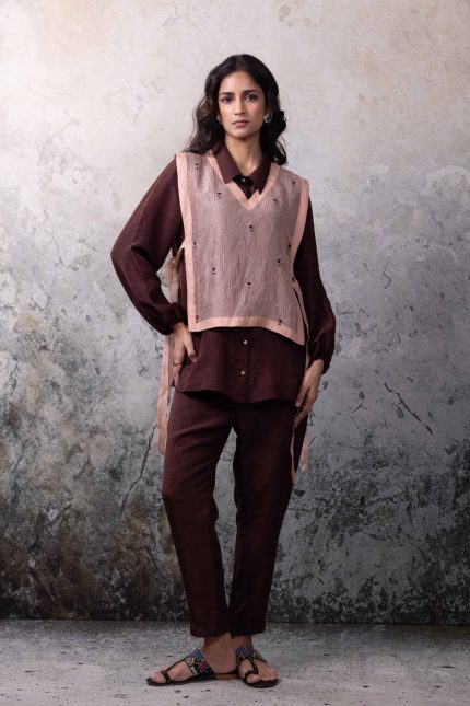 Brown With Beige Bib Co-ord Set