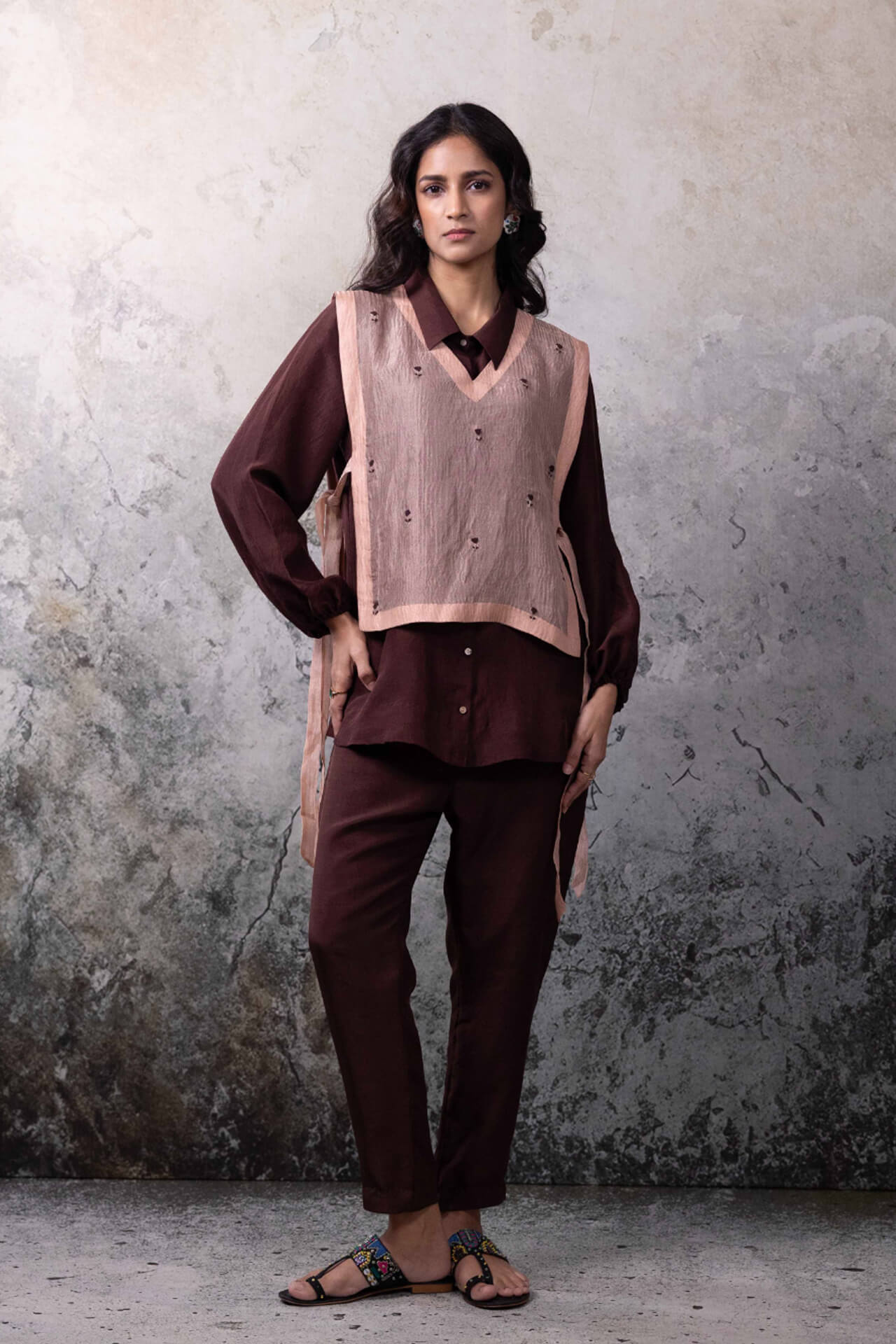Brown With Beige Bib Co-ord Set