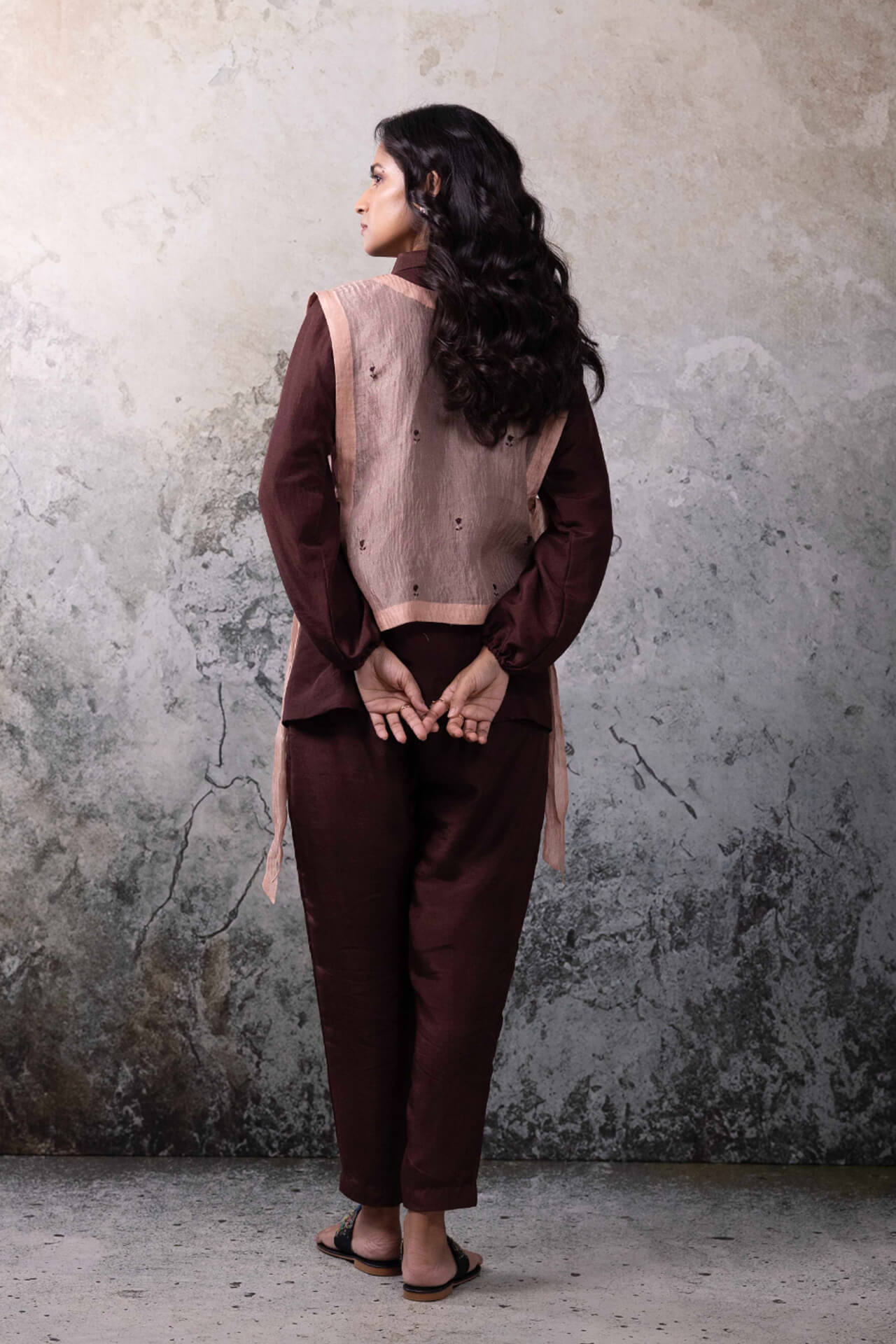 Brown With Beige Bib Co-ord Set