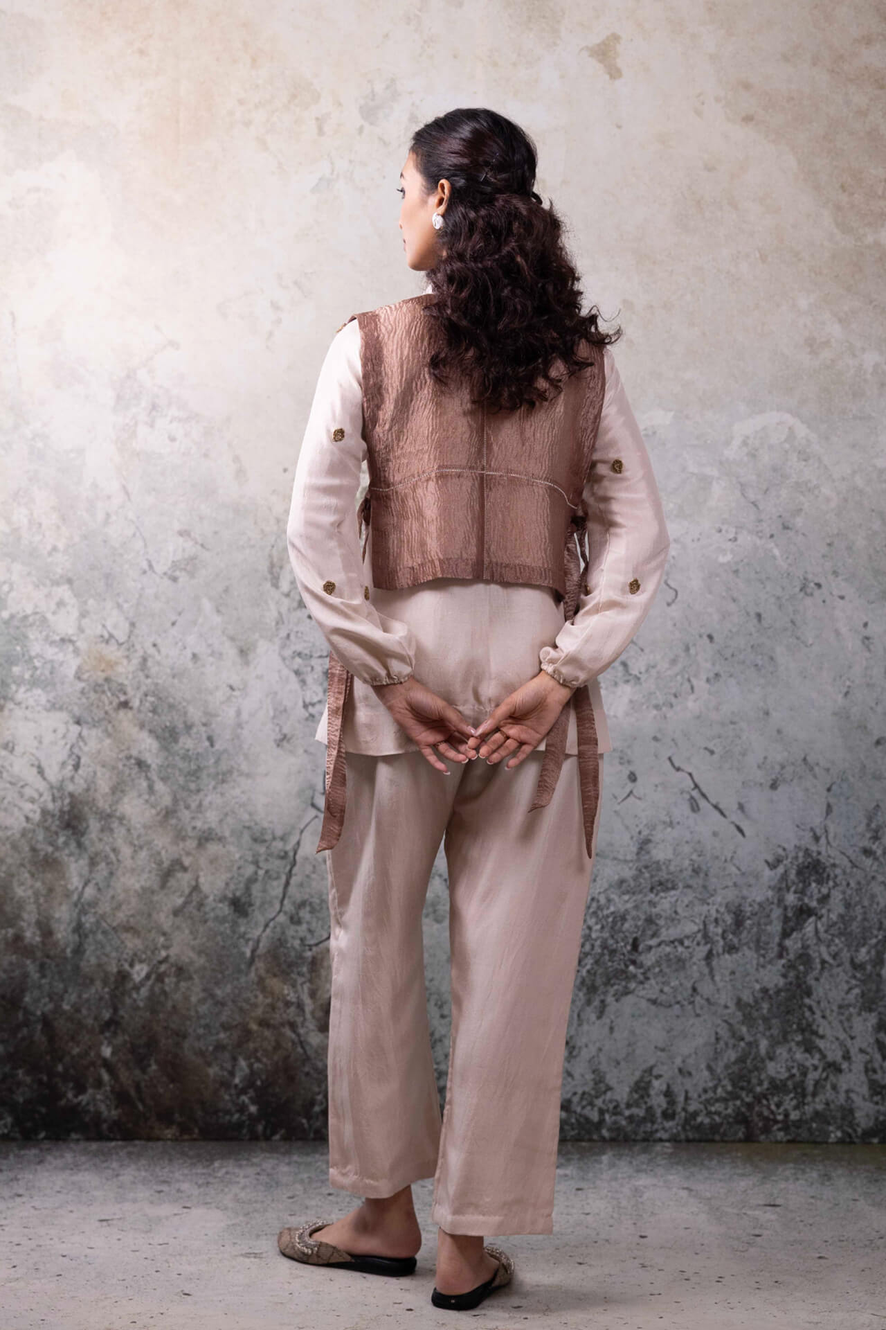 Ivory With Beige Bib Co-ord Set