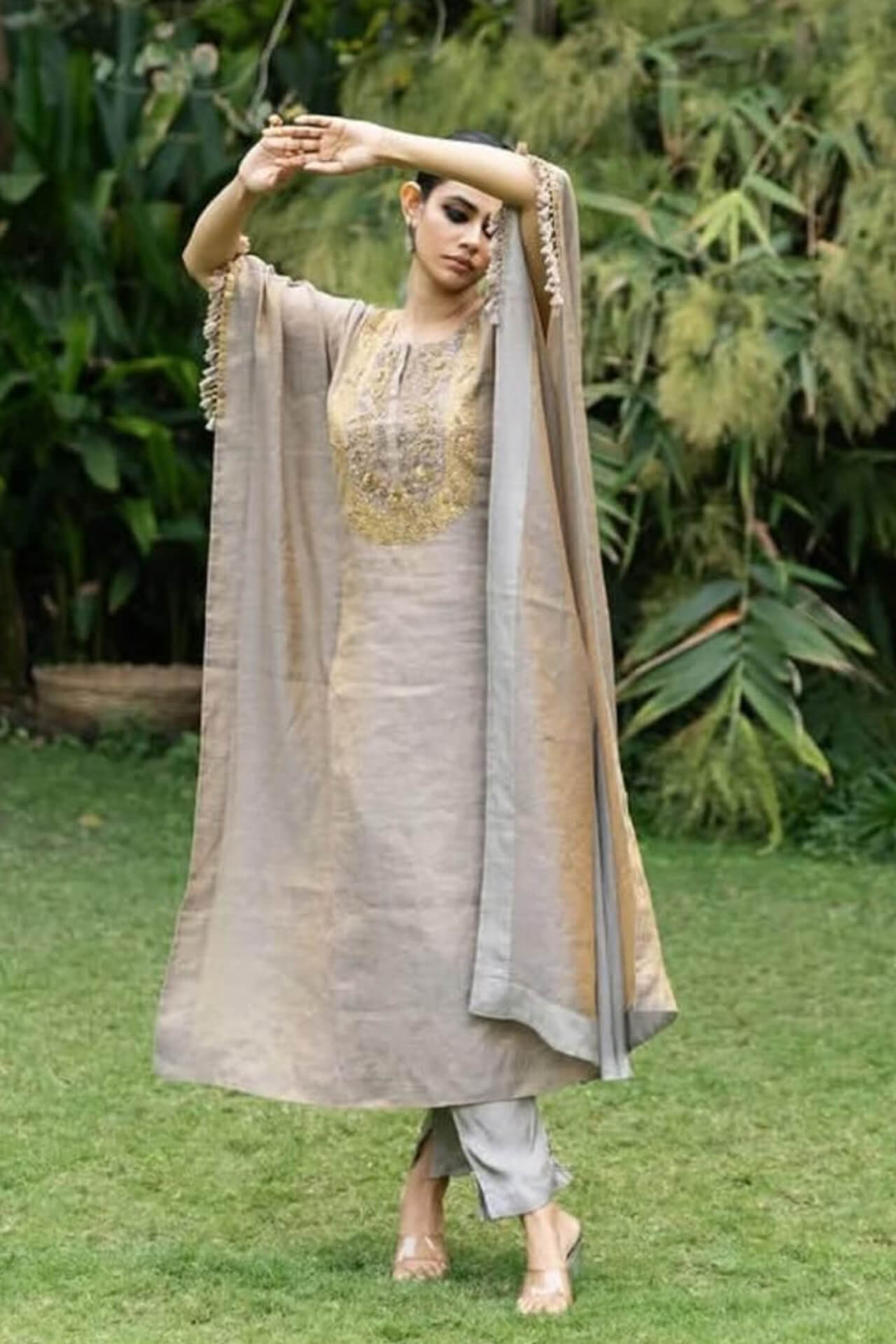 Grey Embroidered Kaftan Set