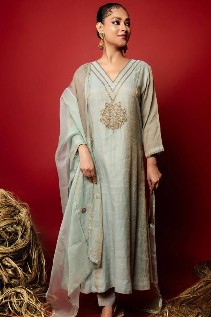 Sage Green Embroidered Suit Set