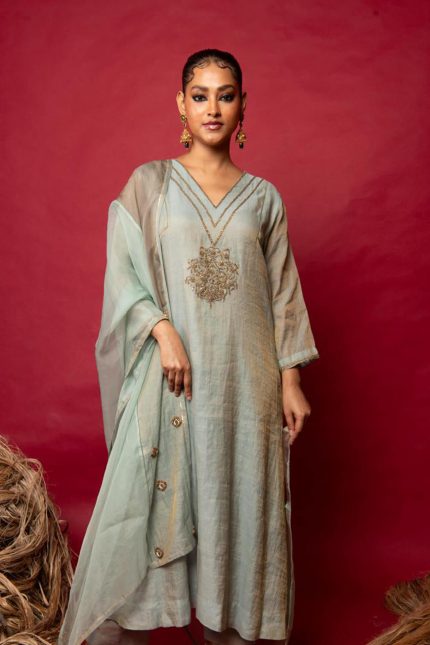 Sage Green Embroidered Suit Set