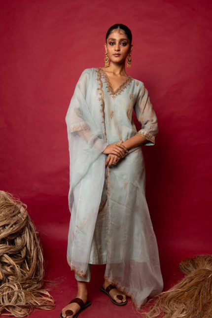 Sea Blue Embroidered Kurta Set