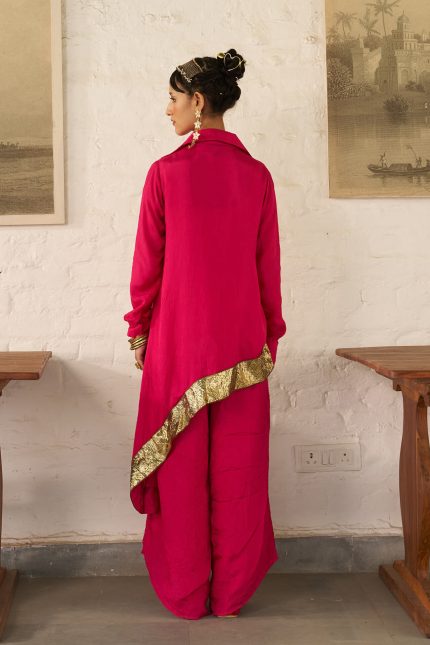 Asymmetric Placket Shirt Set