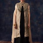 Beige Yoke Emotions Crushed Tissue Jacket With Long Dress