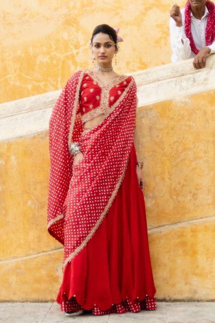 Bandhni Lehenga Saree Set
