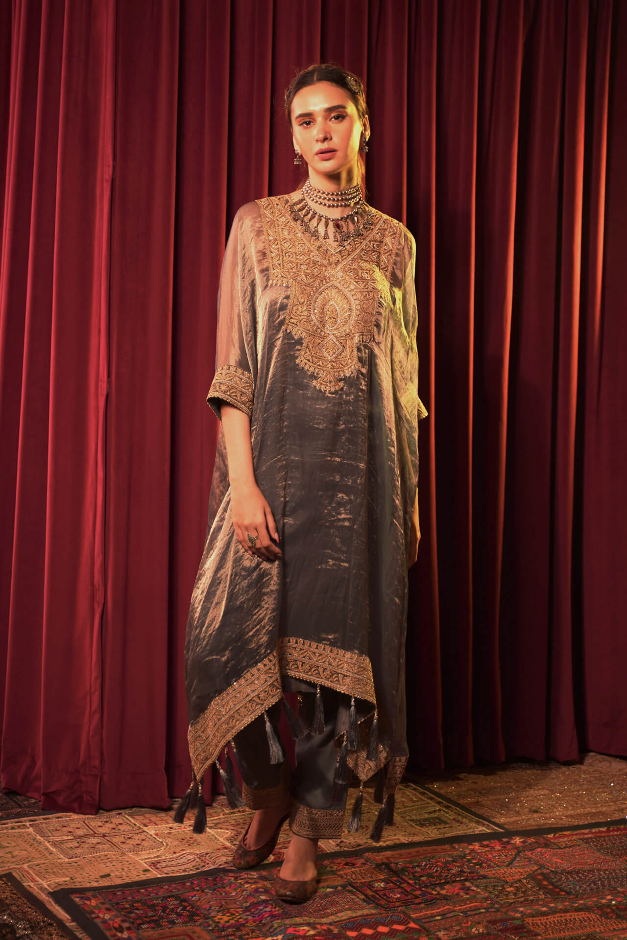 Blue Double Dori Embroidered Raina Kaftan Set