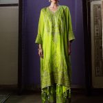 Lime Green Zari Embroidered Ektaar Kaftan Set