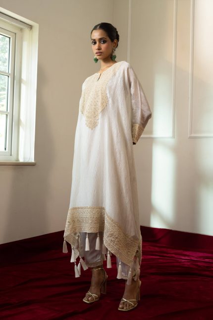Ivory Basra Ghot Yoke Kaftan Set