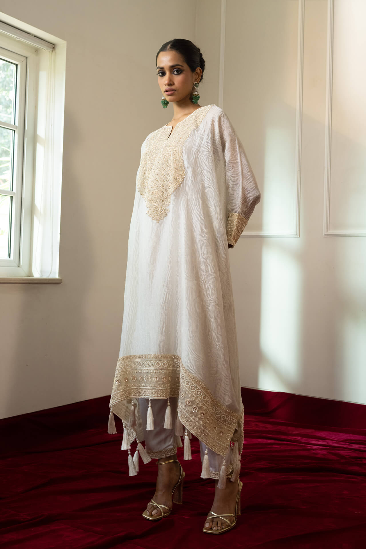 Ivory Basra Ghot Yoke Kaftan Set
