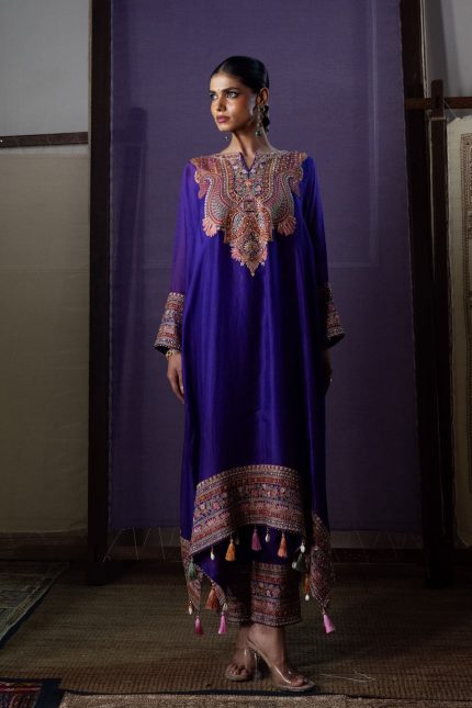 Purple Dori Embroidered Kaftan Set