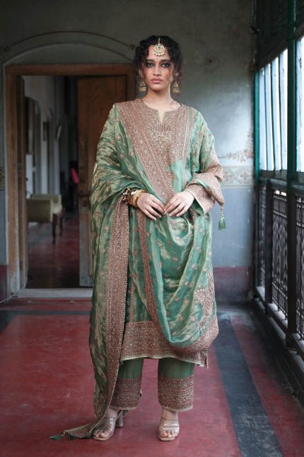 Green Pita Zari Suit Set