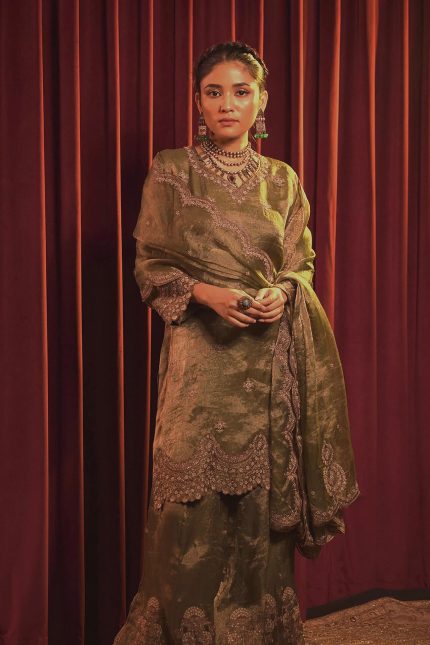 Sage Green Raina Tissue Sharara Set