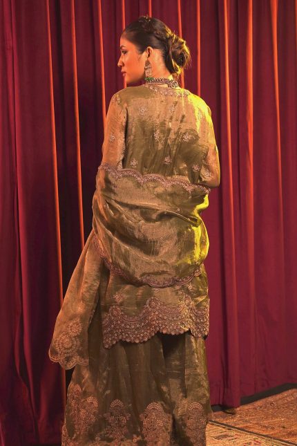 Sage Green Raina Tissue Sharara Set