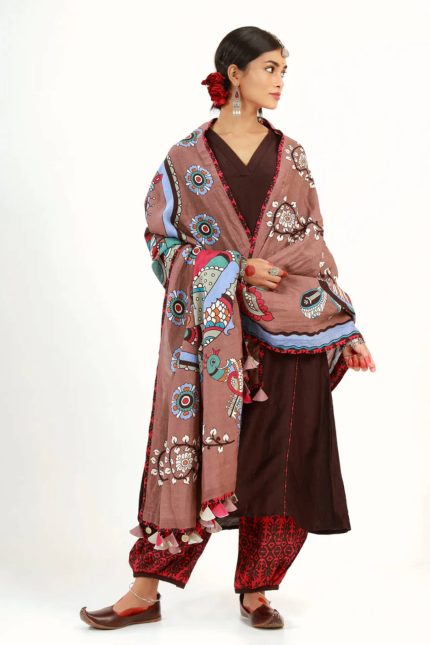 Coffee Saraswati With Brahmi Dupatta Suit Set