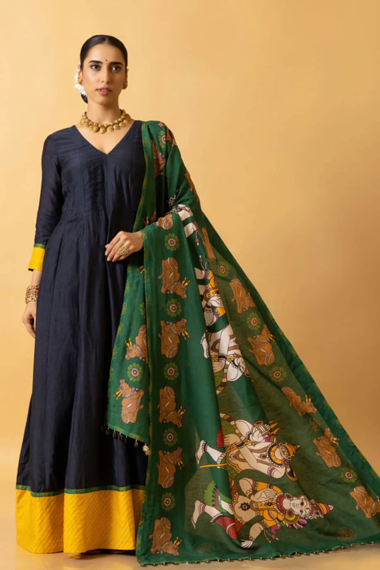 Neel Anarkali Dress With Lasya Shiv-Parvati Dupatta 1 Neel Anarkali Dress With Lasya Shiv-Parvati Dupatta