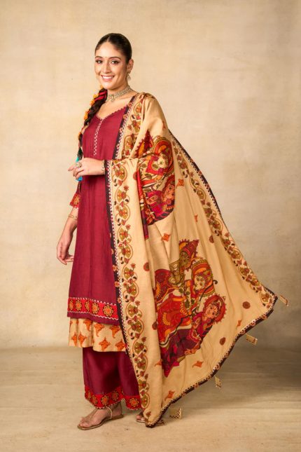 Janaki Jaal Maroon Suit Set