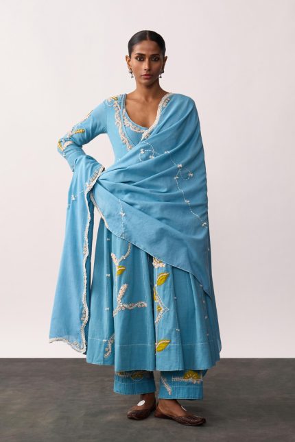 Hazrat Blue Double Yoke Anarkali Set